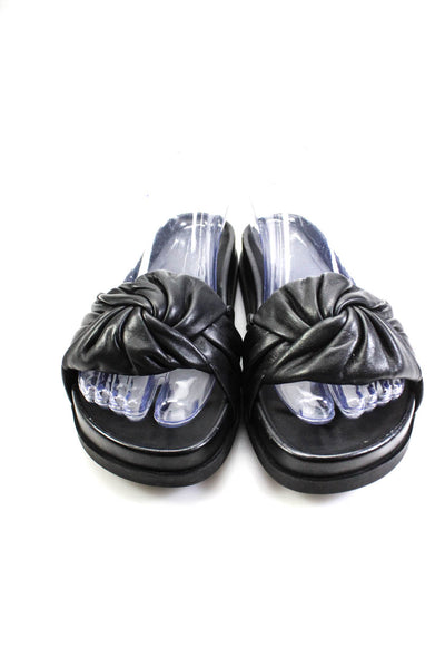 Rebecca Minkoff Womens Knotted Leather Flat Slides Sandals Black Size 8