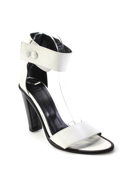 Tibi Womens High Heel Ankle Strap Pumps Sandals White Leather Size 37 7