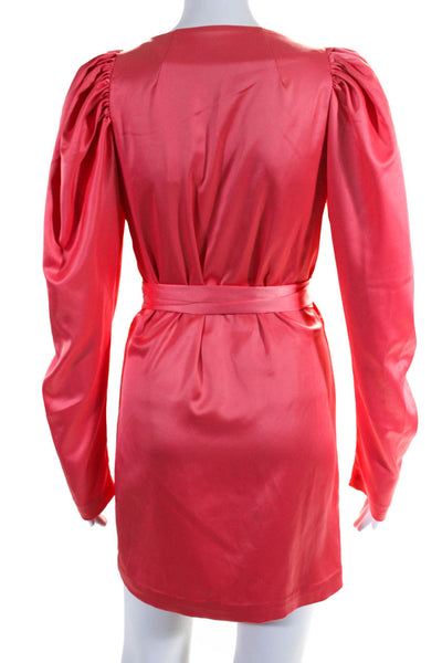 ROTATE Womens Satin Puff Sleeve V-Neck Wrap Mini Dress Pink Size 6