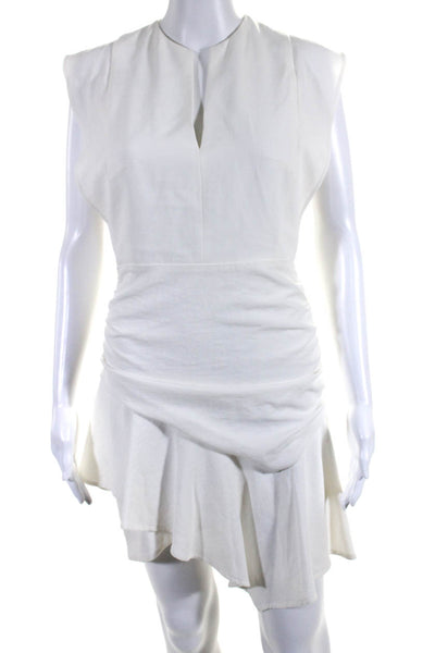 Ba&Sh Womens V-Neck Sleeveless Ruched Zip Up Flared Mini Dress White Size 2