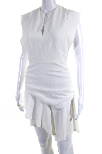 Ba&Sh Womens V-Neck Sleeveless Ruched Zip Up Flared Mini Dress White Size 2