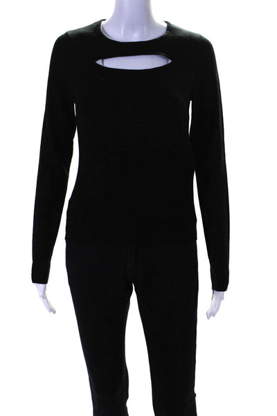 Toccin Womens Long Sleeves Cut Out Front Crew Neck Sweater Black Size Small