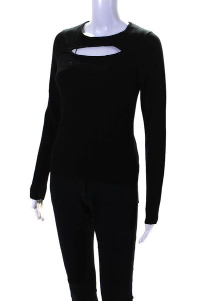 Toccin Womens Long Sleeves Cut Out Front Crew Neck Sweater Black Size Small