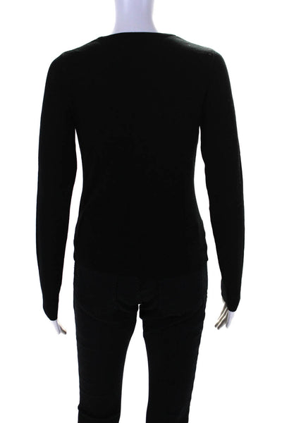 Toccin Womens Long Sleeves Cut Out Front Crew Neck Sweater Black Size Small