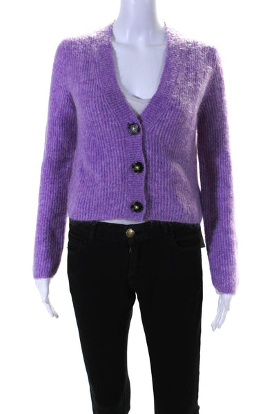 Intermix Womens Mohair V Neck Long Sleeves Cardigan Sweater Purple Size Petite