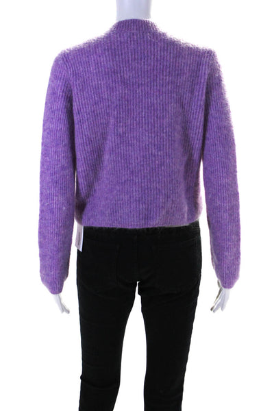 Intermix Womens Mohair V Neck Long Sleeves Cardigan Sweater Purple Size Petite