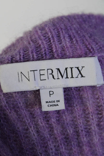 Intermix Womens Mohair V Neck Long Sleeves Cardigan Sweater Purple Size Petite