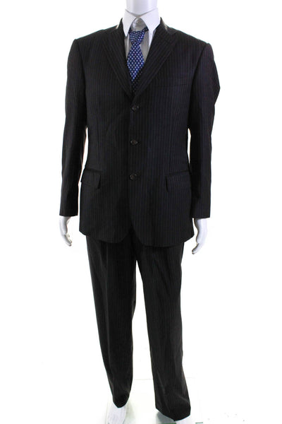 Galante Uomo Mens Wool Striped Notch Collar Three Button Suit Brown Size 40R
