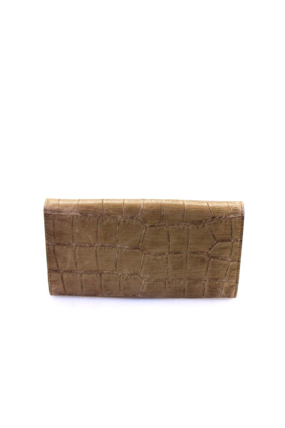 Michael Kors Womens Embossed Leather Push Lock Silver Tone Wallet Beige