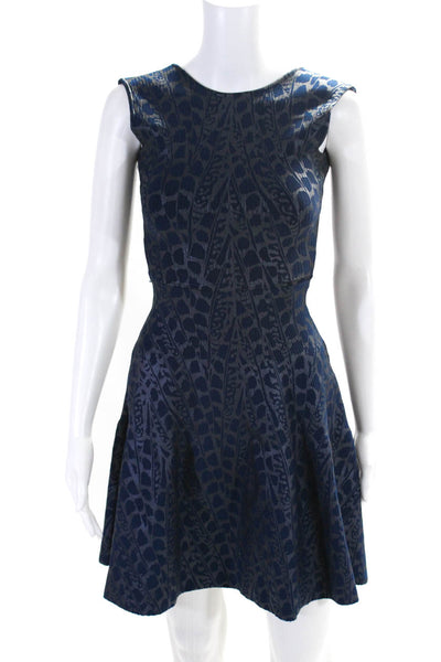 Issa London Womens Ribbed Knit Floral Sleeveless Fit & Flare Dress Navy Size XS