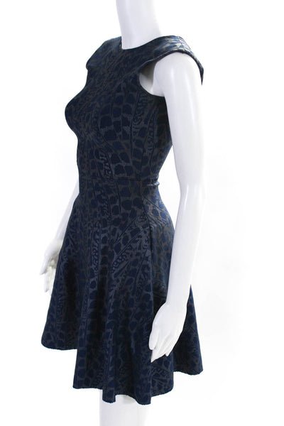 Issa London Womens Ribbed Knit Floral Sleeveless Fit & Flare Dress Navy Size XS