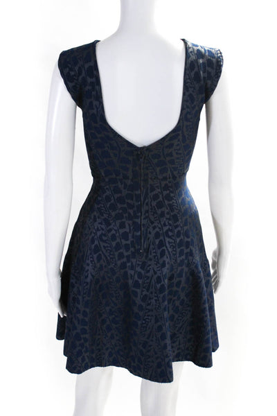 Issa London Womens Ribbed Knit Floral Sleeveless Fit & Flare Dress Navy Size XS