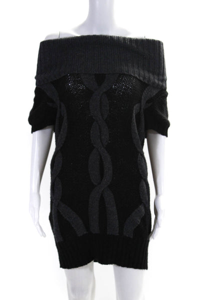 Theory Womens Fall 2007 Cowl Cable Knit Sweater Sheath Dress Black Gray Small