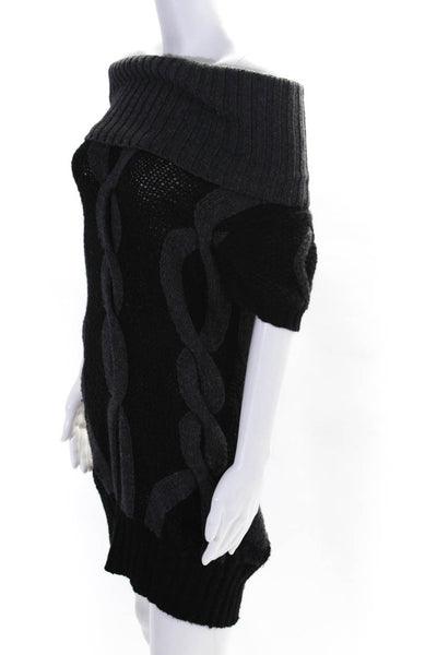 Theory Womens Fall 2007 Cowl Cable Knit Sweater Sheath Dress Black Gray Small