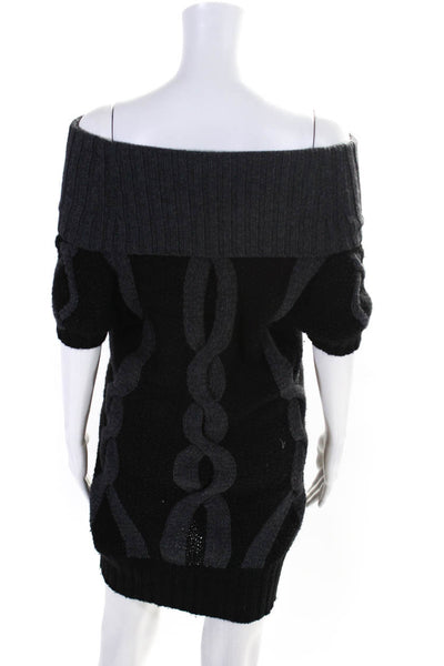 Theory Womens Fall 2007 Cowl Cable Knit Sweater Sheath Dress Black Gray Small