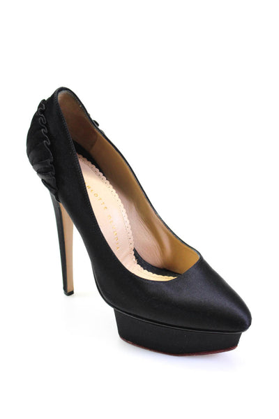 Charlotte Olympia Womens Pleated Satin Slip On Platform Pumps Black Size 39 9