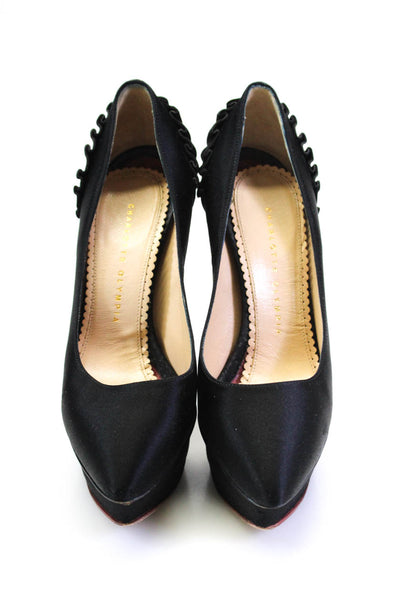 Charlotte Olympia Womens Pleated Satin Slip On Platform Pumps Black Size 39 9