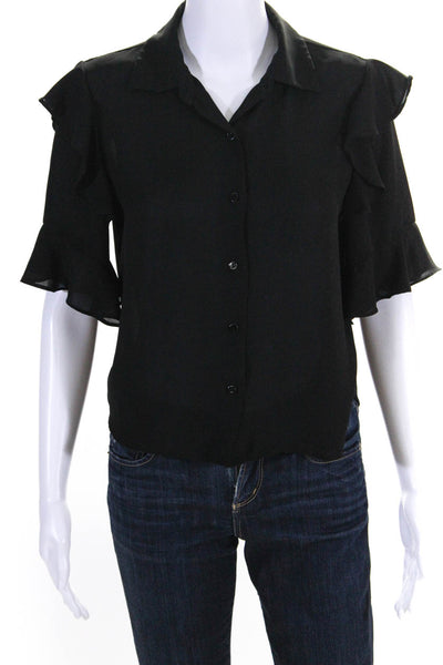 The Kooples Womens Crepe Collared Button Up Short Sleeve Blouse Top Black Size 0