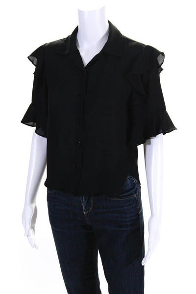 The Kooples Womens Crepe Collared Button Up Short Sleeve Blouse Top Black Size 0