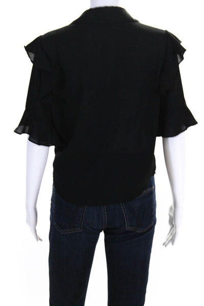 The Kooples Womens Crepe Collared Button Up Short Sleeve Blouse Top Black Size 0