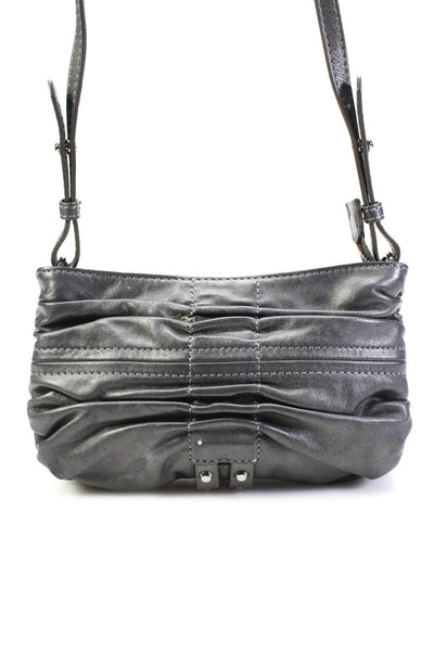 Botkier Womens Mini Pleated Leather Zip Top Crossbody Handbag Gray