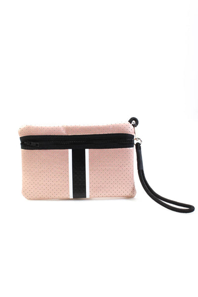 Haute Shore Womens Perforated Faux Leather Neoprene Crossbody Handbag Pink Black