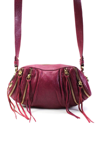 Botkier Womens Zip Top Small Leather Crossbody Handbag Magenta