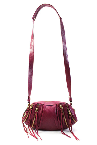 Botkier Womens Zip Top Small Leather Crossbody Handbag Magenta