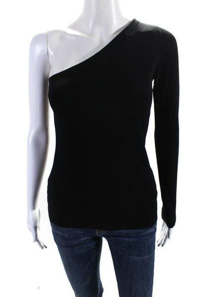 Theory Womens Long Sleeve Uleera Lustrate One Shoulder Blouse Top Black Size S