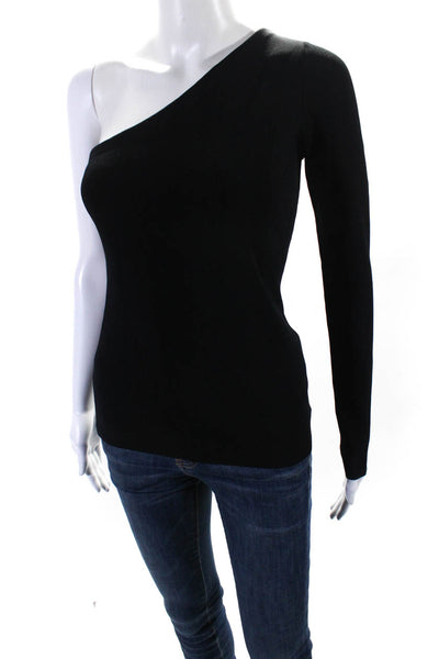 Theory Womens Long Sleeve Uleera Lustrate One Shoulder Blouse Top Black Size S