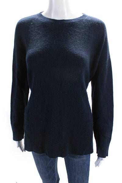 Theory Womens Cashmere Tight Knit Split Hem Crewneck Sweater Navy Blue Size S