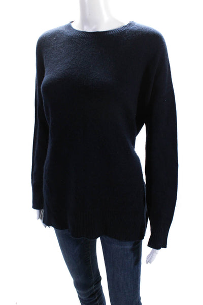 Theory Womens Cashmere Tight Knit Split Hem Crewneck Sweater Navy Blue Size S