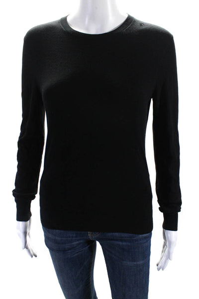 Theory Womens Wool Thin Knit Ribbed Hem Long Sleeve Crewneck Shirt Black Size S