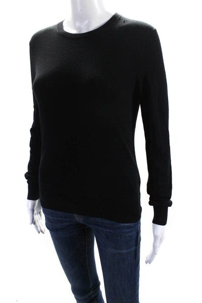 Theory Womens Wool Thin Knit Ribbed Hem Long Sleeve Crewneck Shirt Black Size S