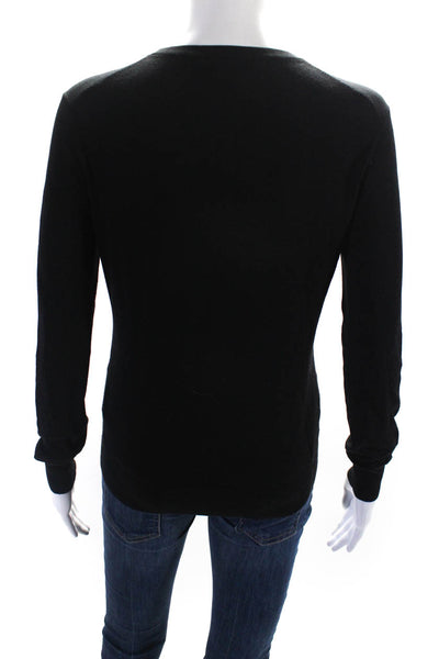 Theory Womens Wool Thin Knit Ribbed Hem Long Sleeve Crewneck Shirt Black Size S