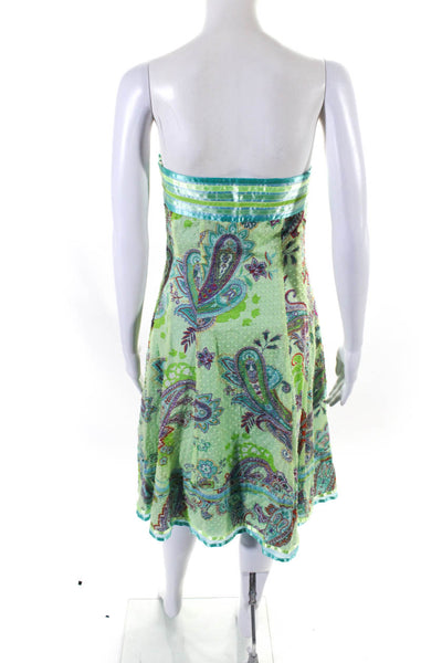 Cynthia Steffe Womens Strapless Paisley Swiss Dot Flare Dress Blue Green Size 6