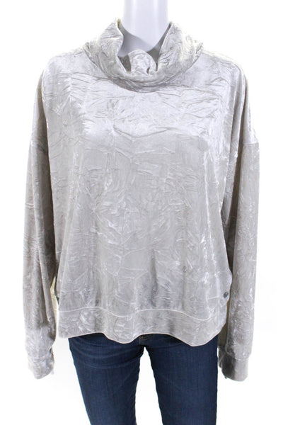 Andrew Marc Womens Silver Velvet Turtleneck Long Sleeve Blouse Top Size XL