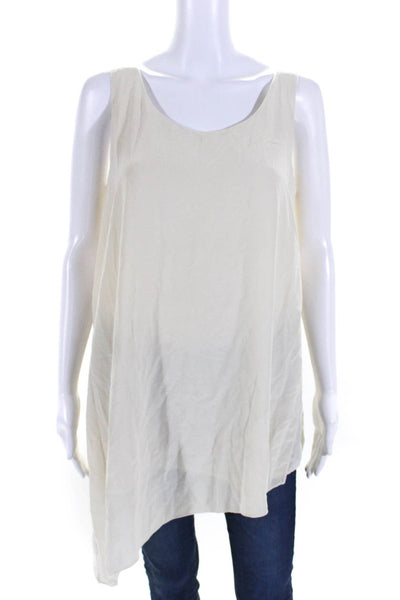 Eileen Fisher Womens Cream Scoop Neck Sleeveless Asymmetric Blouse Top Size M