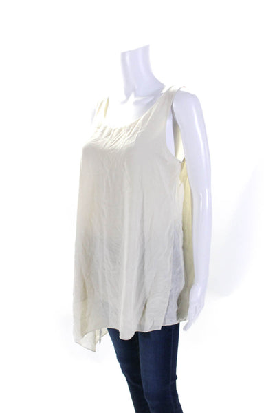 Eileen Fisher Womens Cream Scoop Neck Sleeveless Asymmetric Blouse Top Size M