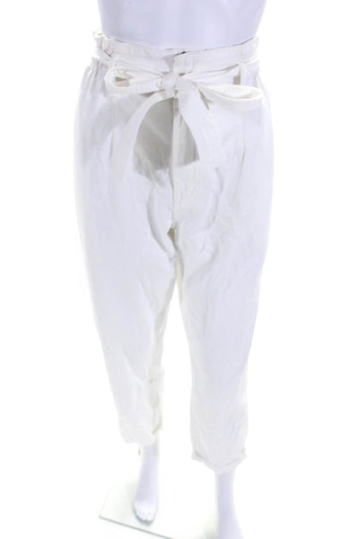 Xirena Womens White Cotton High Rise Belt Taper Leg Trouser Pants Size S