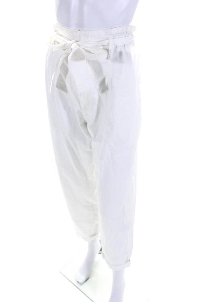 Xirena Womens White Cotton High Rise Belt Taper Leg Trouser Pants Size S