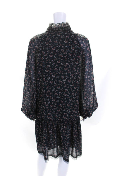 See by Chloe Womens Navy Floral V-Neck Long Sleeve Mini Tiered Dress Size 42