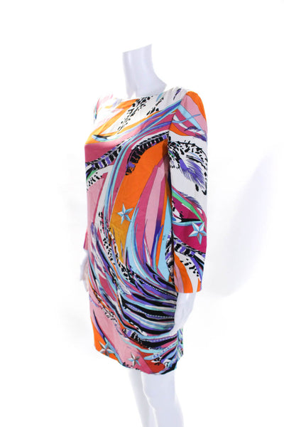 Emilio Pucci Womens Multicolor Printed Silk Lined Long Sleeve Shift Dress Size 6