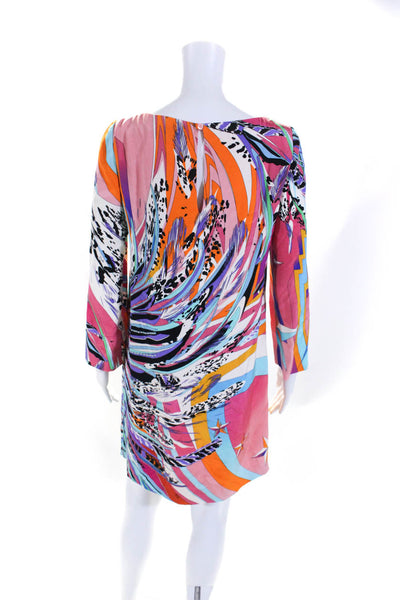 Emilio Pucci Womens Multicolor Printed Silk Lined Long Sleeve Shift Dress Size 6