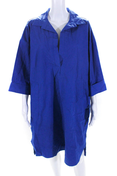 Odeeh Womens Cobalt Blue Cotton Collar 3/4 Sleeve Shirt Dress Size 36