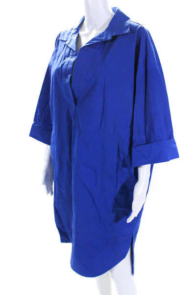 Odeeh Womens Cobalt Blue Cotton Collar 3/4 Sleeve Shirt Dress Size 36