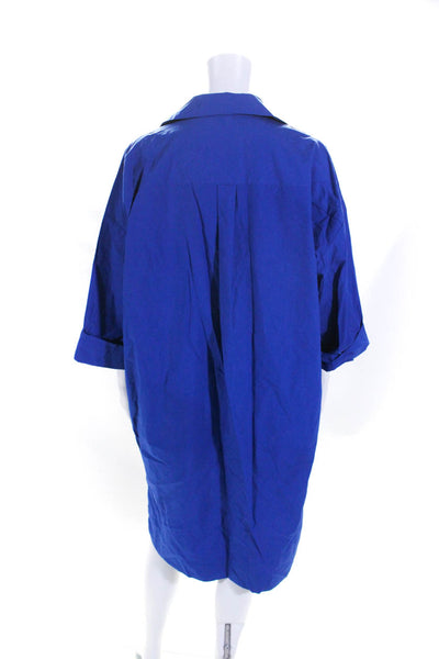 Odeeh Womens Cobalt Blue Cotton Collar 3/4 Sleeve Shirt Dress Size 36