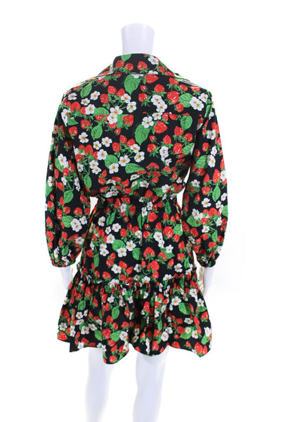 Cara Cara Womens Black Strawberry Print Cotton Long Sleeve Shift Dress Size XS