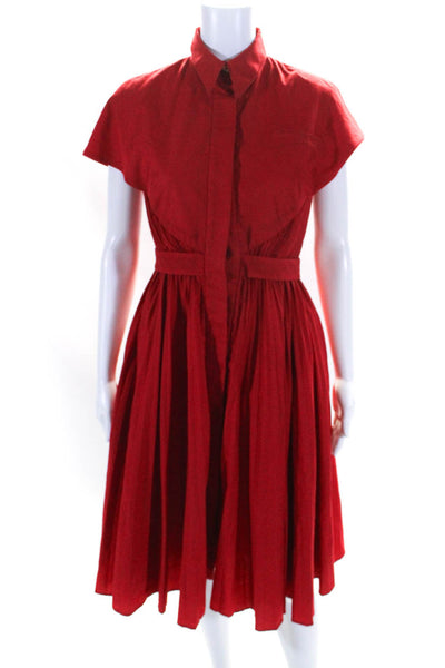 Brandon Maxwell Womens Red Collar Pleated Cap Sleeve Shift Dress Size 2