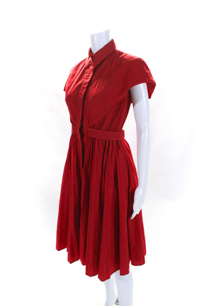 Brandon Maxwell Womens Red Collar Pleated Cap Sleeve Shift Dress Size 2